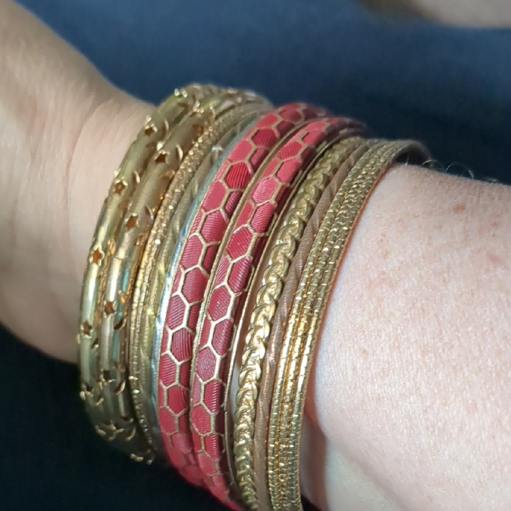Gold and Pink Textured Bracelet Set